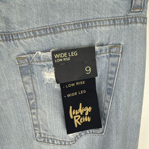 Indigo Rain Size 9 Jeans Extra Wide Leg Low Rise Organic Cotton Distressed NWT - Picture 5 of 12